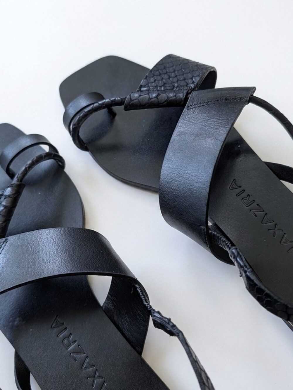 BCBGMAXAZRIA Black Leather Strappy Flat Sandals - Picture 3 of 6